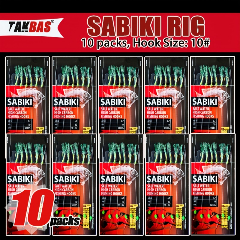 TEMU 3/10packs Sabiki Rigs Saltwater Fishing Lures With Glow Beads & High Carbon Hooks - Suitable For Mackerel, Tuna, Trout, , Pike, Herring, Bait