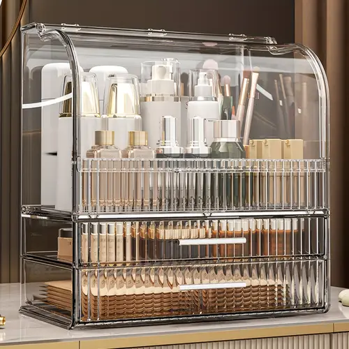 makeup organizer with lid cosmetic storage box for bathroom counter cosmetic display case with drawers for vanity countertop