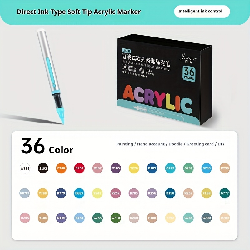 24/36 Color Automatic Ink Control System Acrylic Painting Pen, Soft Bristle Brush Head, Waterproof, Fast Drying And Light Resistant, Suitable For Rock Painting, Canvas And Diy Handicraft Materials