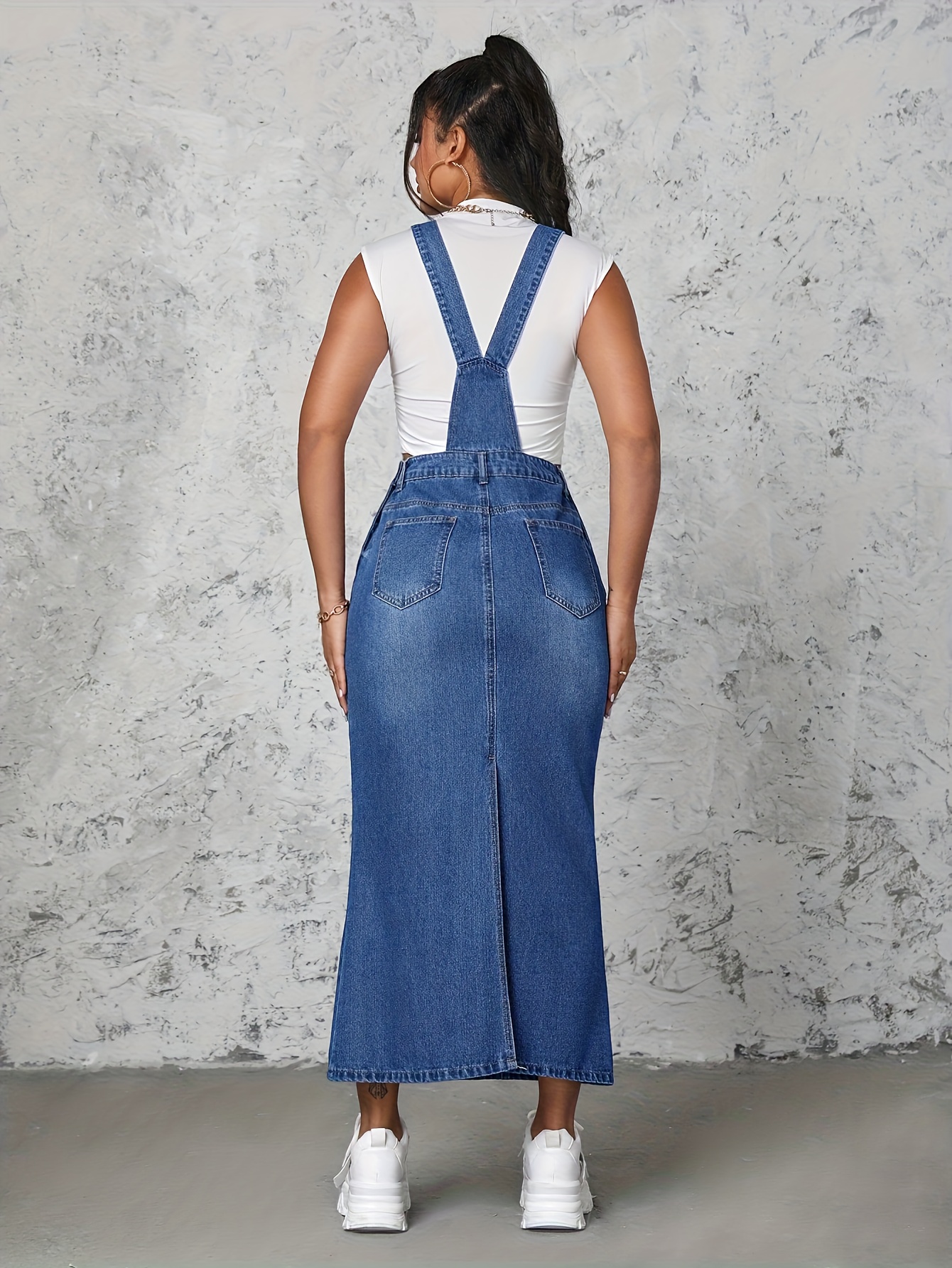 falda elegante mujer tipo jeans sin estiramiento tirantes Temu