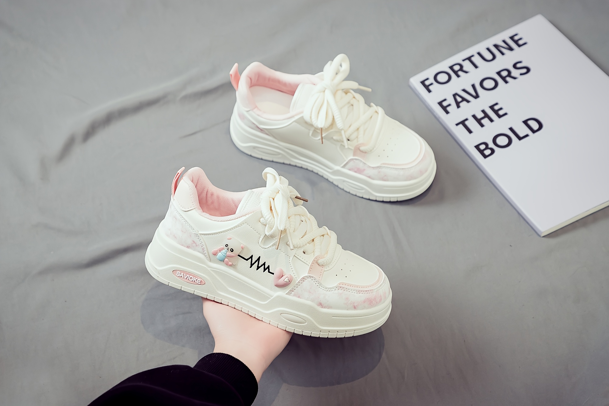 Women's White Platform Sneakers - Chunky Platform Shoes with Upper & PVC Sole, Lace-Up Mid-Top Casual Athletic Wear Suitable for Spring/Autumn, - Comfortable Footwear, Women Shoes