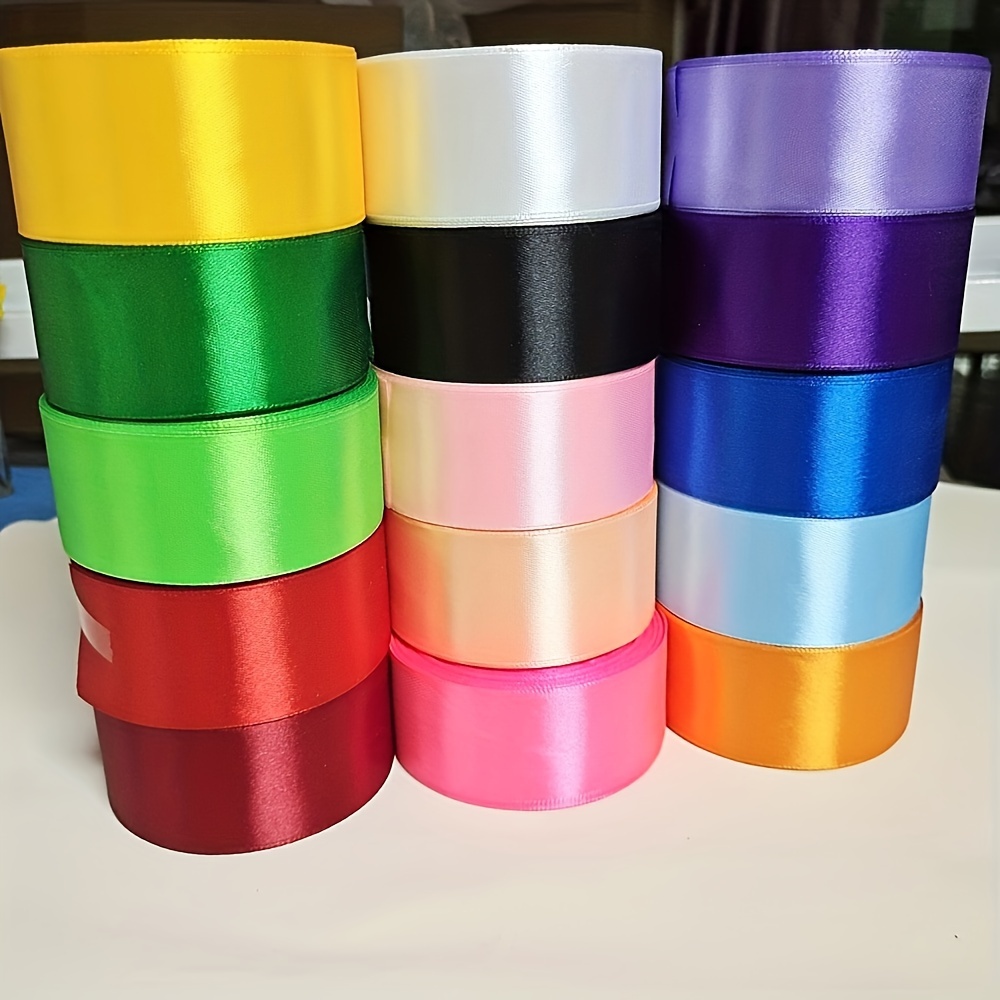 

24 Yards Of Colorful Satin Ribbons For Crafting - Includes White, Red, Black, Pink, Gold, Champagne, Yellow, Gray, Light Blue, Blue, Lilac, And Purple