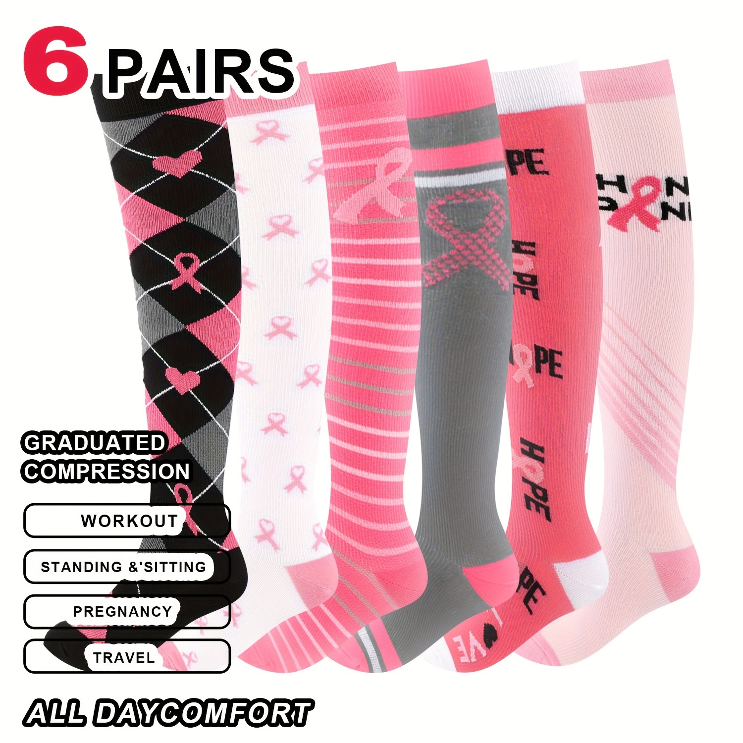 

6 Pairs Socks For Men Women Knee Support Hose Medias De Compresión Para Mujer Accessories For Work Leg Long Stockings Pregnancy Maternity Travel Beat Rated