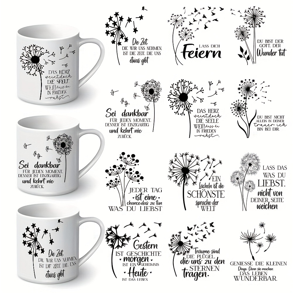 Image of 12pcs German Dandelion Flower Uv Mug Transfer Paper - Art Transfer Paper Suitable For Furniture, Glass, Ceramics And Wooden Crafts Colored Models