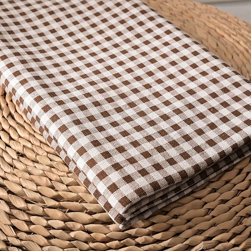 TEMU 0..5m Linen Fabric With Floral Print For Decoration, , 100% Linen, Suitable For Projects And Tablecloth Making, Colorful Grid Pattern