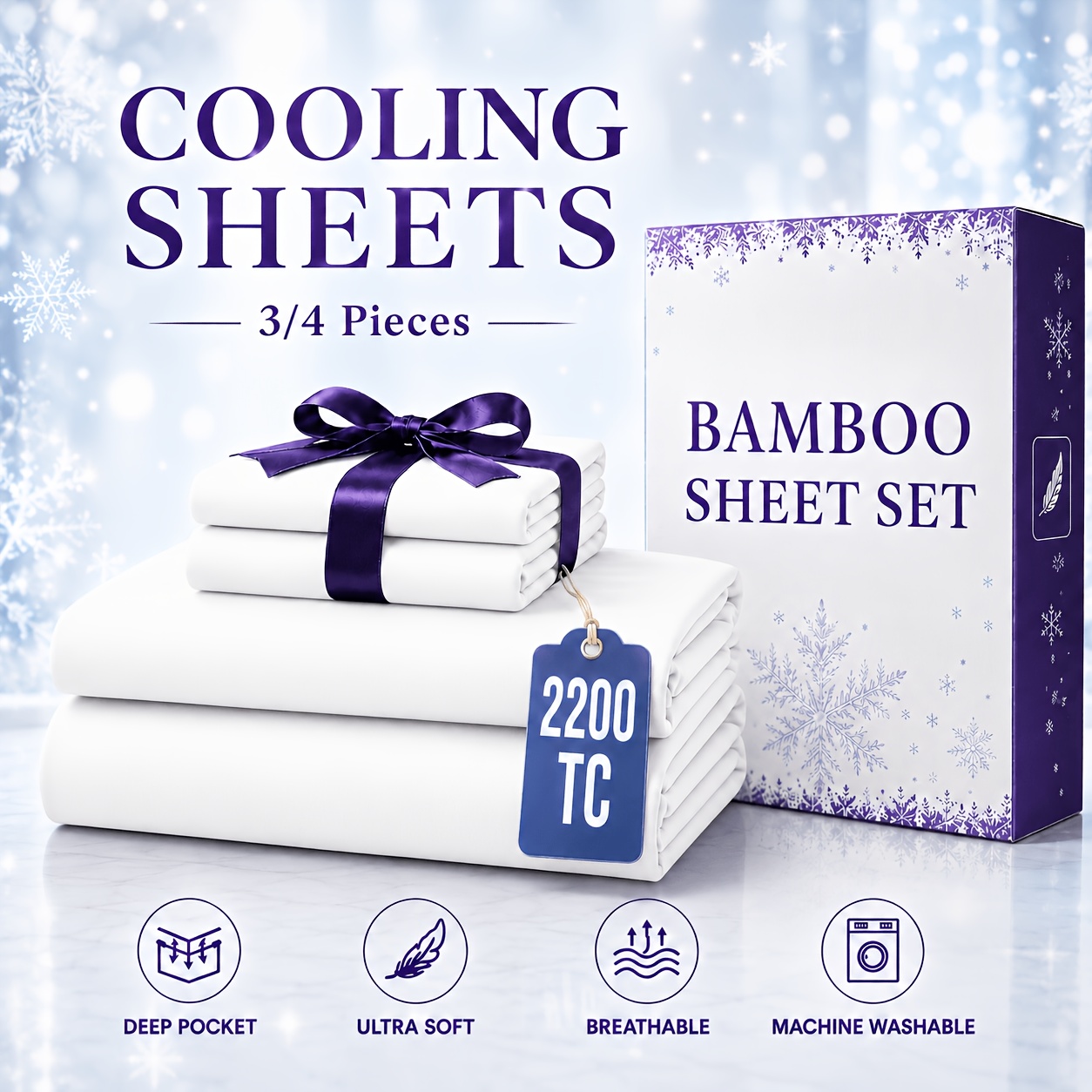TEMU 2200tc Luxury Cooling Bamboo Sheet Set, Ultra Soft, Hotel-, Cool & Breathable, , 40cm Deep Pocket, Durable & Fade-resistant, Ideal For Home,