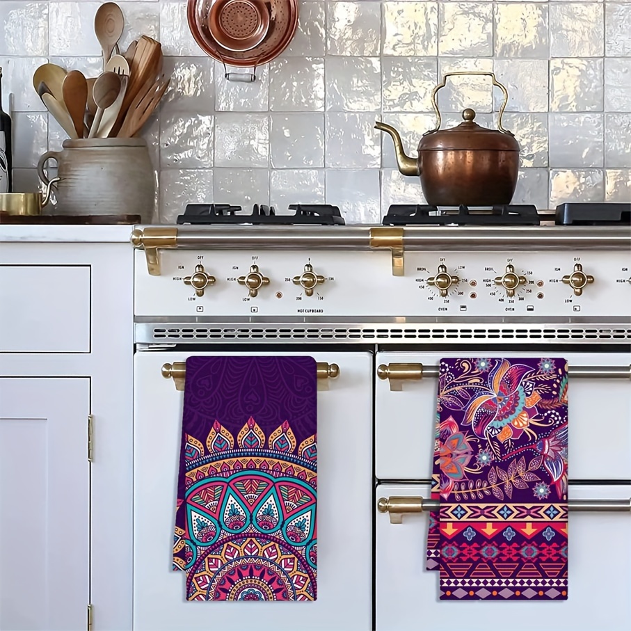 Image of 2pcs Boho Towels - Soft Absorbent Tea Towels, Colorful Dish Towels Suitable For Farmhouse Home Decor, Kitchen Supplies, Room Decor 45 X 70cm