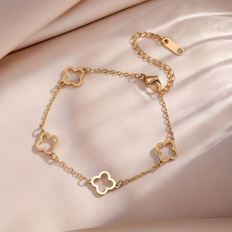 TEMU 1pc Clover Flower-shaped Women's Bracelet, Hollow , Suitable For Women' Jewelry Additions
