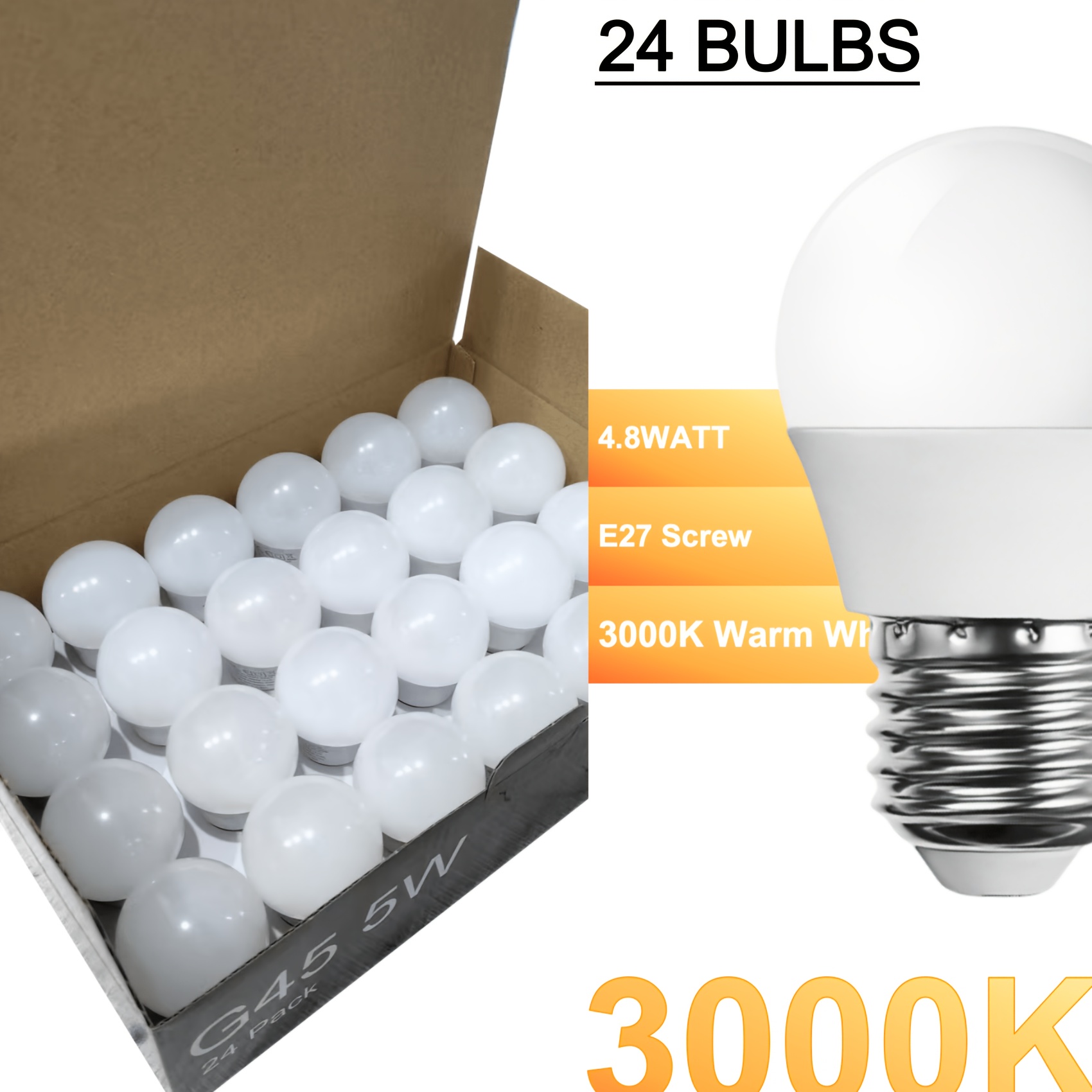 24pcs Small LED Light Bulb, G45 E27 4.8W, Mini Bubble Lamp