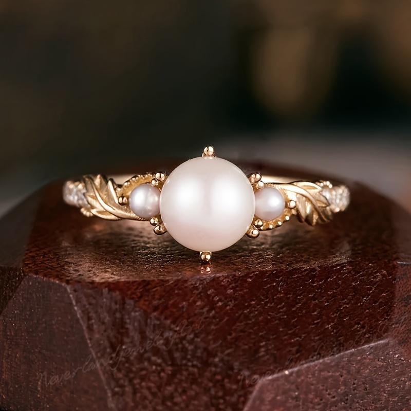 Women's 925 Sterling Silver Ring with Synthetic Pearl & Cubic Zirconia