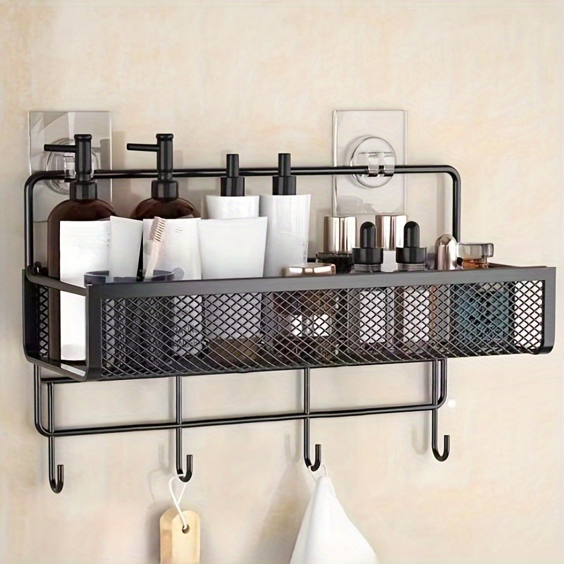 

Bathroom Rack With Hooks - To Drill Holes, Wall-mounted Storage, Bathroom, Bathroom Rack, Punch-free Bathroom Wall-mounted, Wash Basin Storage Artifact, Toilet And Bathroom, Household Items