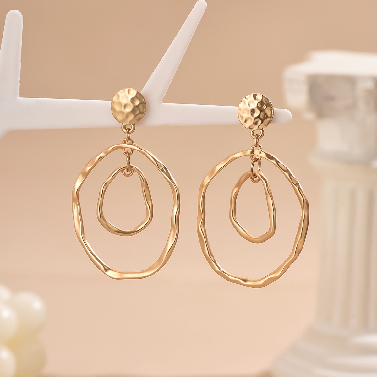 Pair Of Minimalist Fashionable Individual Lava Texture Matte Double-layer Earrings
