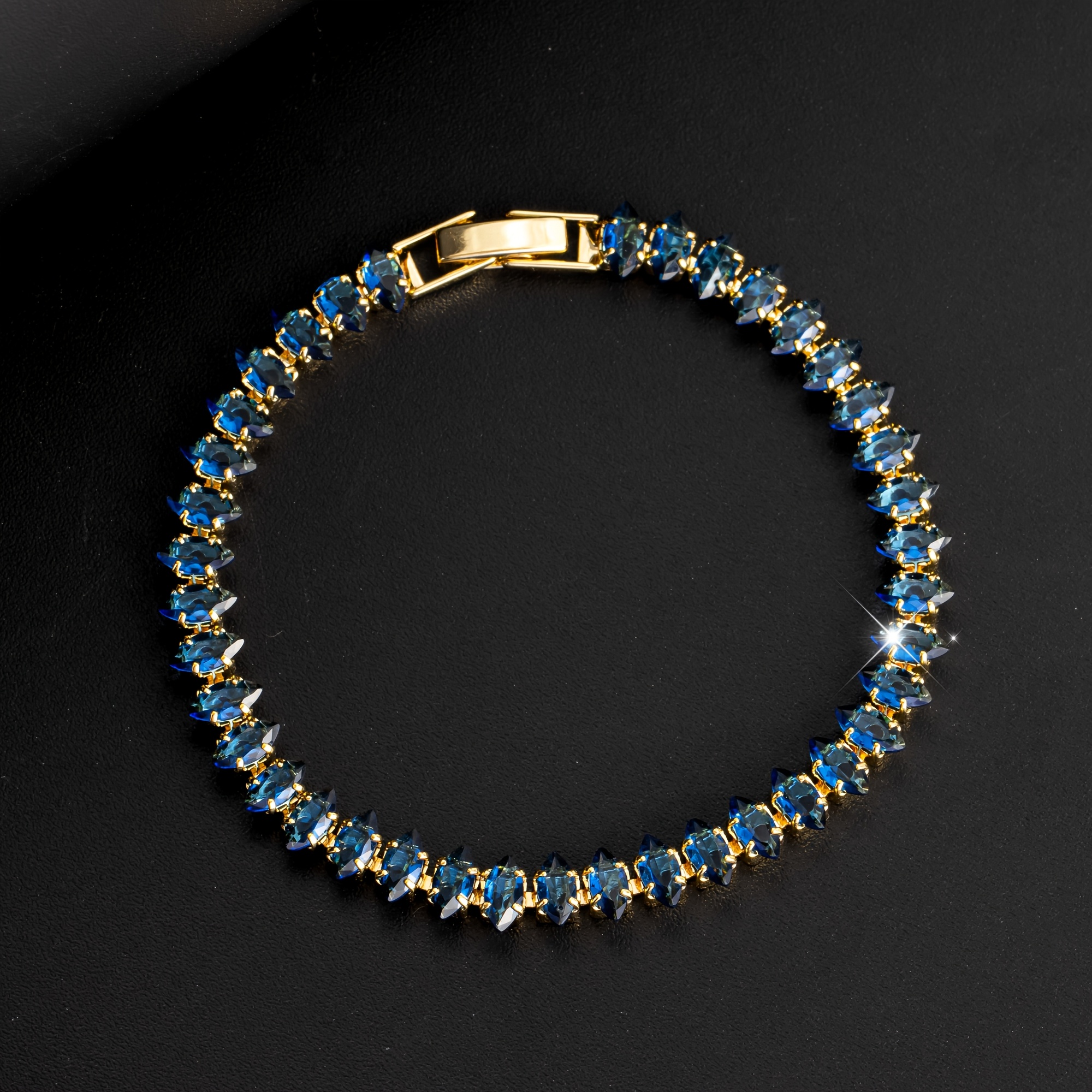 TEMU Bracelet Tennis en Synthétique Bleu Marquise - Ensemble de Bracelets en Cuivre avec Synthétique, Idéal pour un Usage et Cadeaux. Parfait pour ,