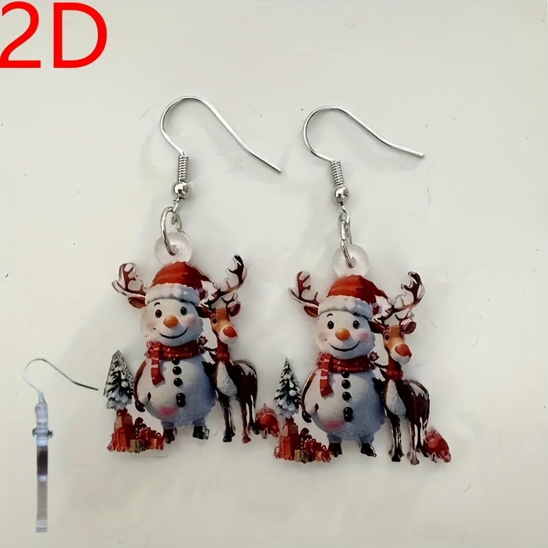 TEMU Exquisite And Cartoon Christmas Tree, Snowman, And Reindeer Acrylic Earrings For Women, Designed To And Unique. Perfect Gifts For Halloween,