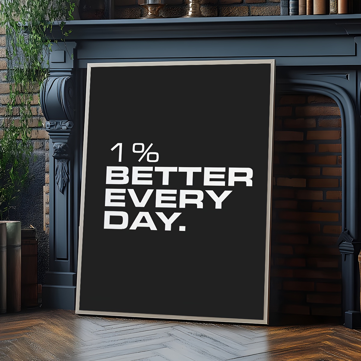 TEMU 1pc Frameless Motivational Poster - Minimalist Black & White Inspirational Wall Art With White Lettering Canvas, Modern Success Quote Print For