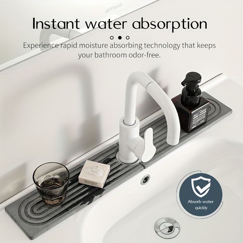 

Quick-dry Diatomaceous Sink Mat - 15.5" , Moisture-resistant Faucet Tray With Sandpaper Included - Light Gray