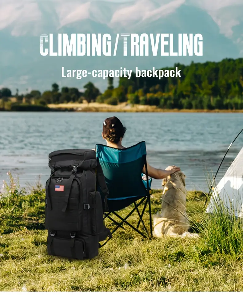 2pcs set 75l multi functional camouflage backpack camouflage chest pack suitable for outdoor travel camping hiking mountaineering camouflage color and this a good gift for details 0