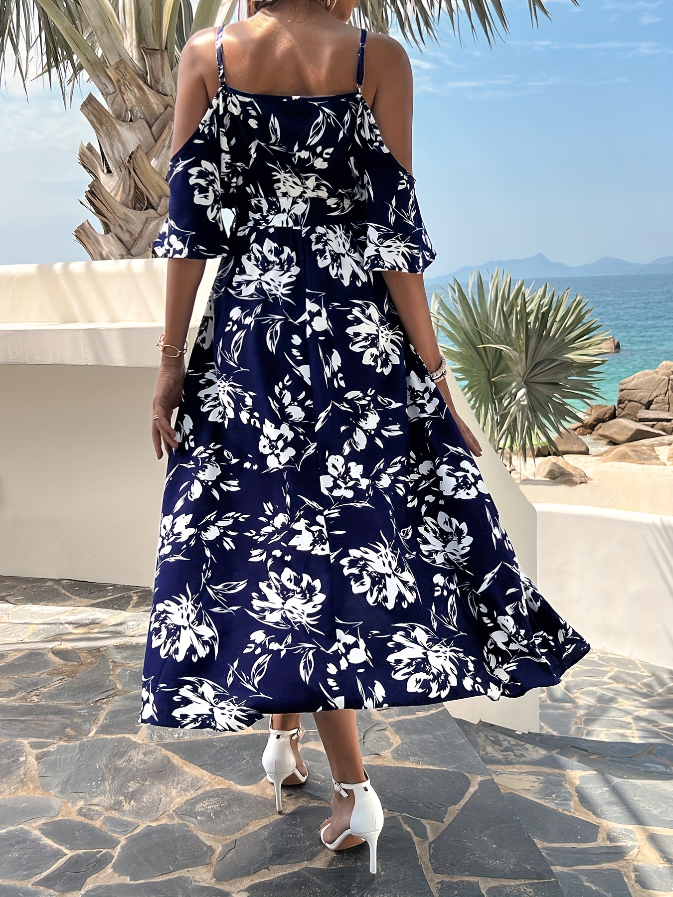 floral print spaghetti strap dress short - Temu