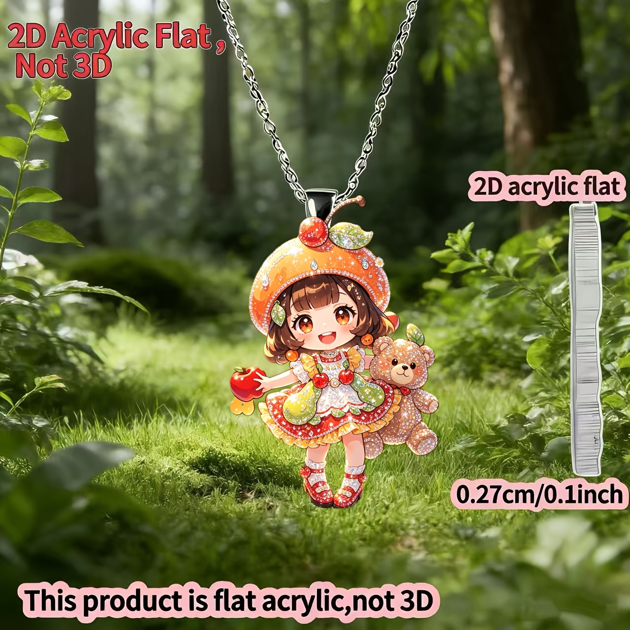 Women's 2D Acrylic Orange Hat Cherry Y-Shaped Necklace, Gift