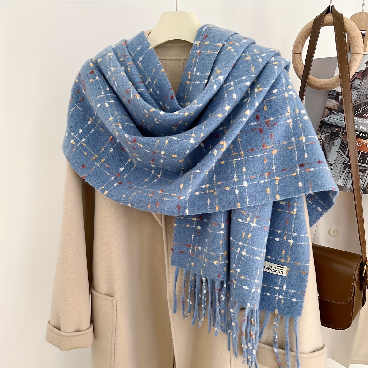 

Cozy Plaid Scarf Shawl For Women - Soft Polyester, Non-stretch, Perfect For Casual Outings & Gifts