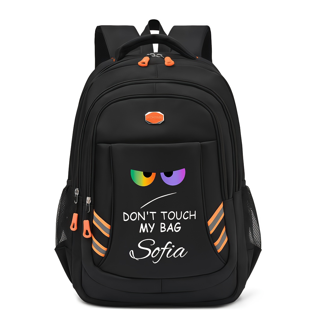 TEMU Large-capacity School Backpack Suitable For Travel & Teenager, Heterochromia Warning Design With Reflective Strips, Adjustable Straps, Laptop