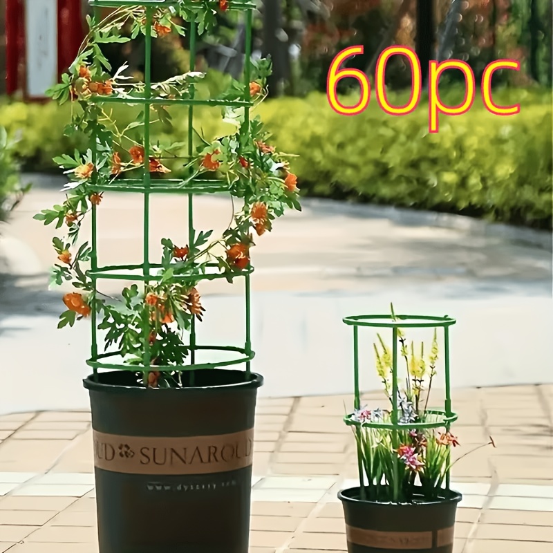 TEMU 60pcs Stackable Plant Support Rings, Adjustable To 10 Layers, Sturdy Plastic Plant Holders, Multipurpose For Indoor & Outdoor Potted Plants,