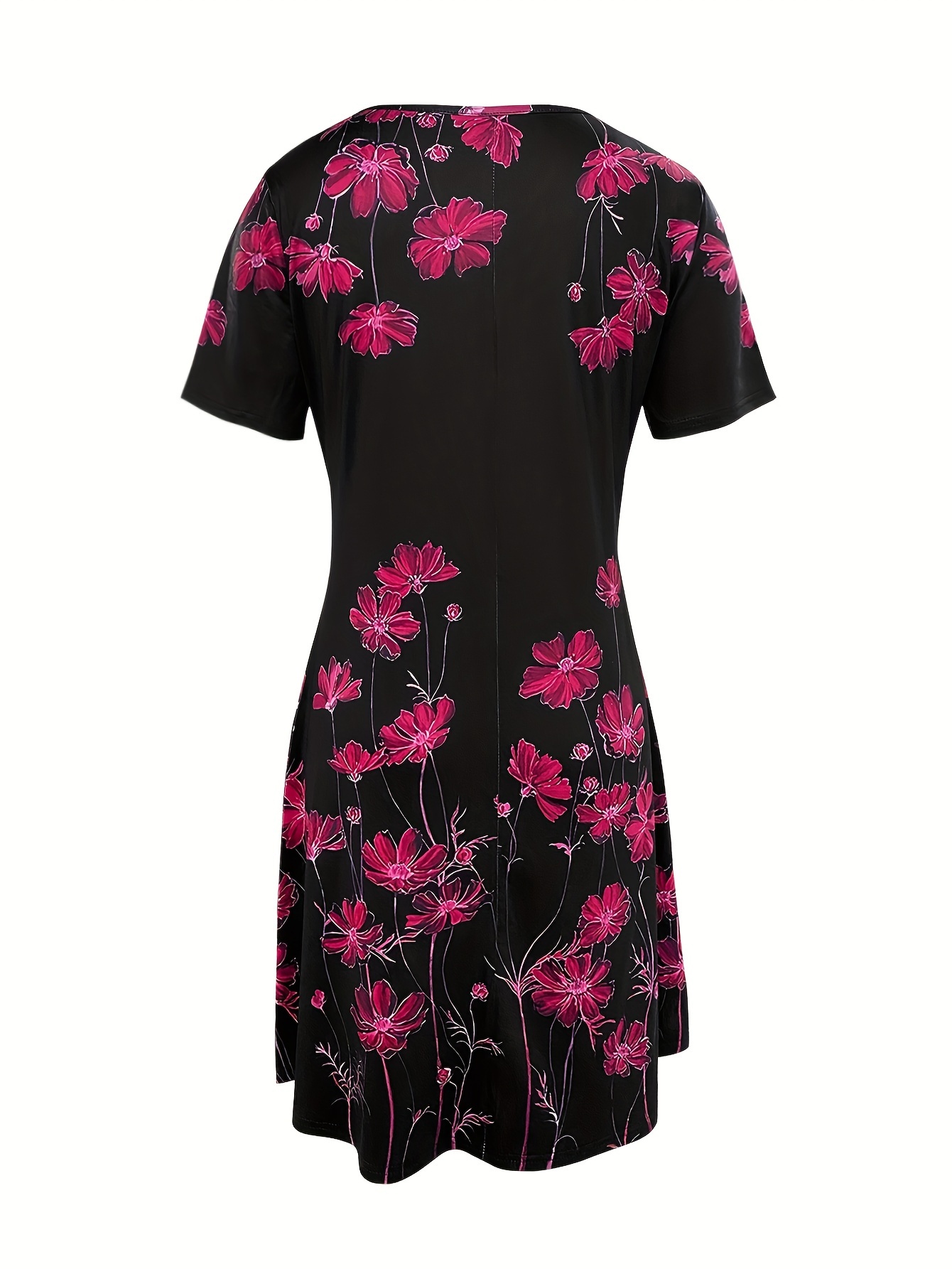 floral print short sleeve dress casual crew neck dress for spring summer womens clothing details 2