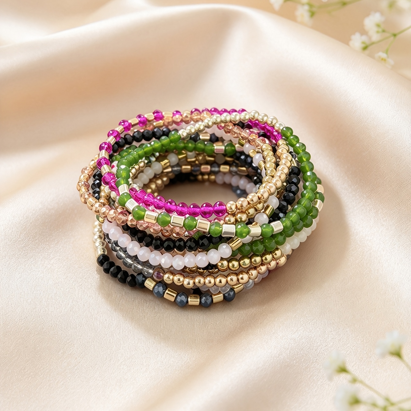 Image of 20pcs 1-set Candy-colored Bead Bracelets For Women (random Colors), Western Style Fashion Casual Vacation Women's Beaded Bracelet Combination