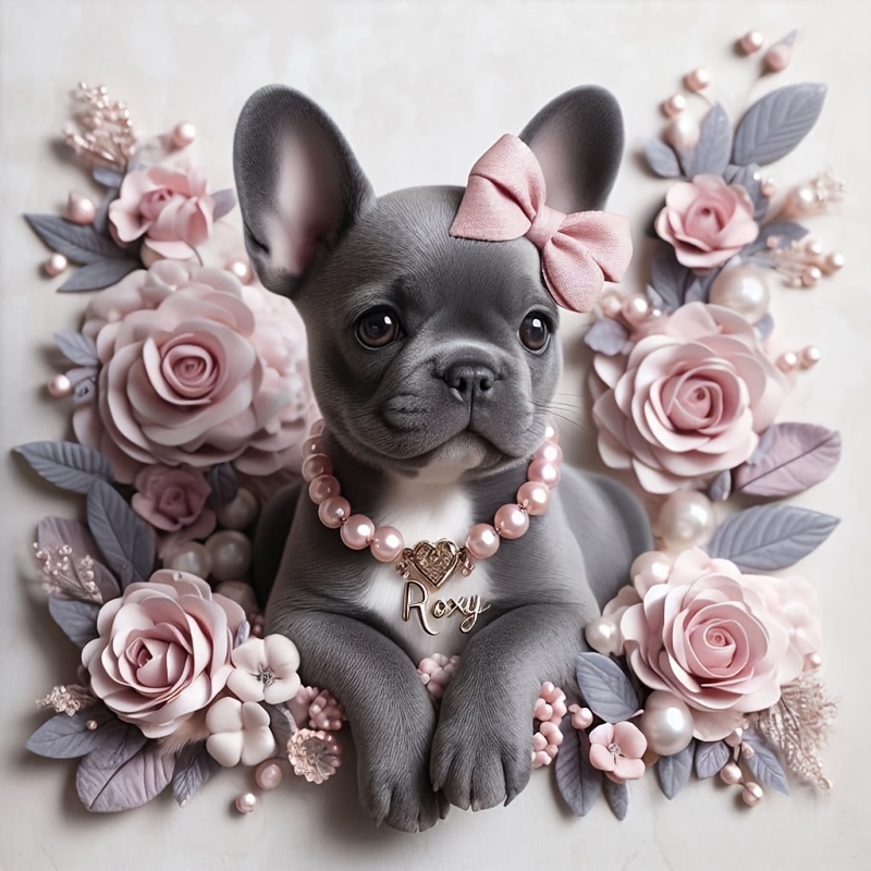 

5d Diamond Painting Kit, Cute French Bulldog Dog Art, Animal Theme, Canvas 40x40cm/15.7x15.7in, , For Wall Decor