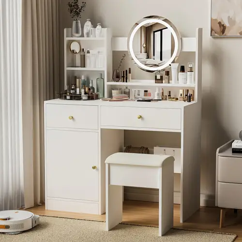 fashion vanity desk with and lights for makeup and cushioned chair vanity with lights and table set with 3 color lighting brightness adjustable dressing table