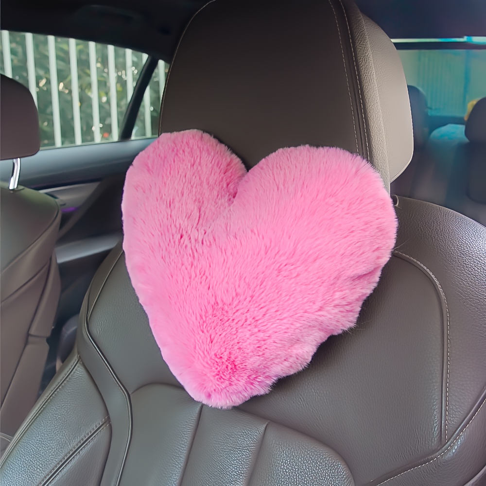 

Plush Heart-shaped Car Headrest Pillow, Single Pack, Faux Rabbit Fur Neck Cushion For Vehicle Seat, Soft Silk Cotton Filled Interior Accessories
