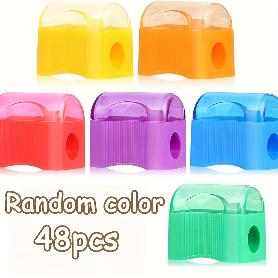 TEMU 48pcs Colorful Pencil Sharpeners - Cute Bread-shaped Plastic Sharpeners With Transparent Lids, Assorted Colors (yellow, Orange, Pink, Purple,