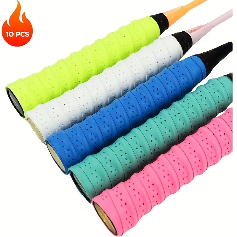 

10pcs Anti-slip Sweat Absorbent Pu Racket Grips, Mixed Color Overgrips For Tennis, Badminton, Squash, Tape Set