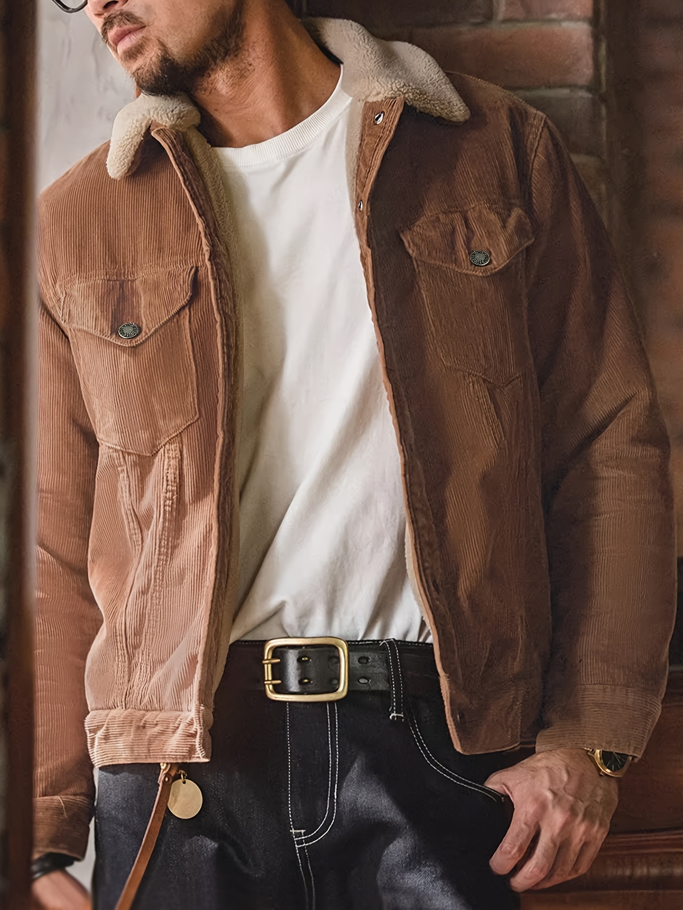 Veste Matelassée Vintage Ameri Col Montant Velours - Femme, Taille M, Marron Foncé