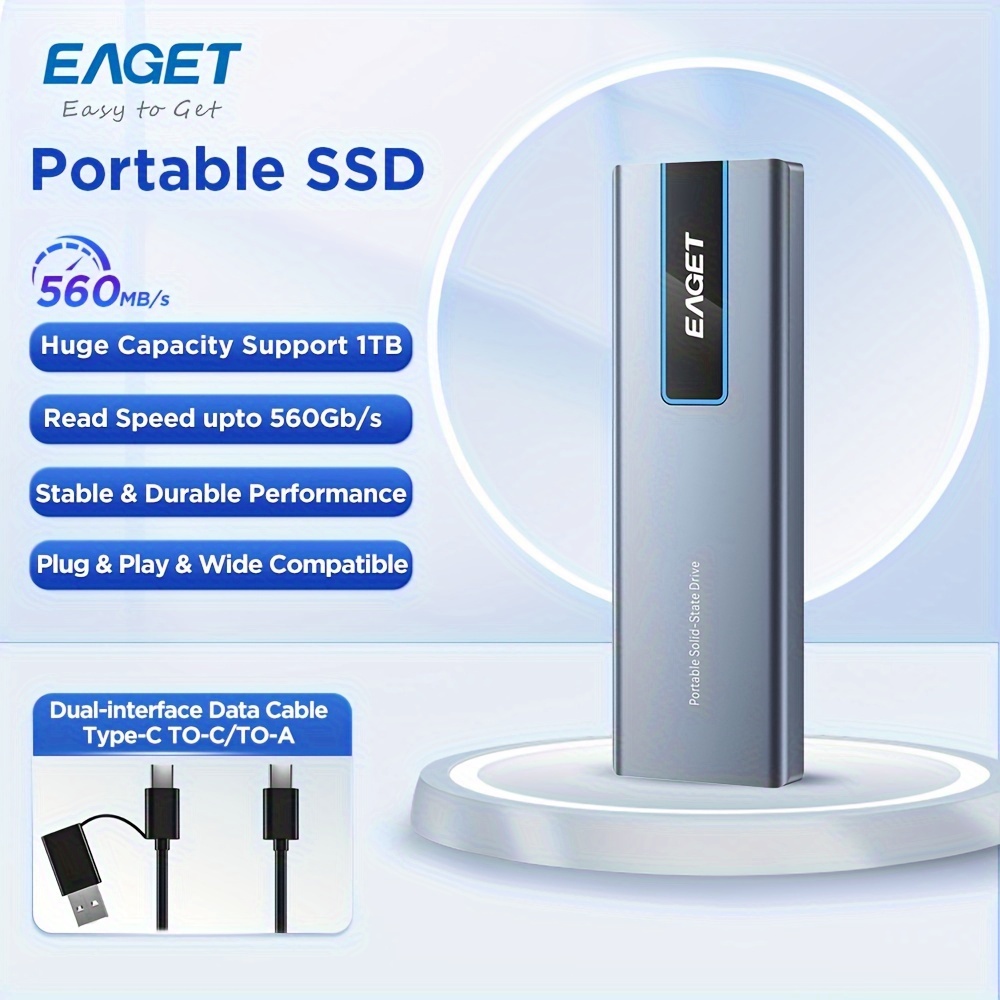 

Eaget External Ssd 1tb Portable State Usb 3.2 C, External For Laptops/smartphone/computer/ps4//tablet For //girlfriend