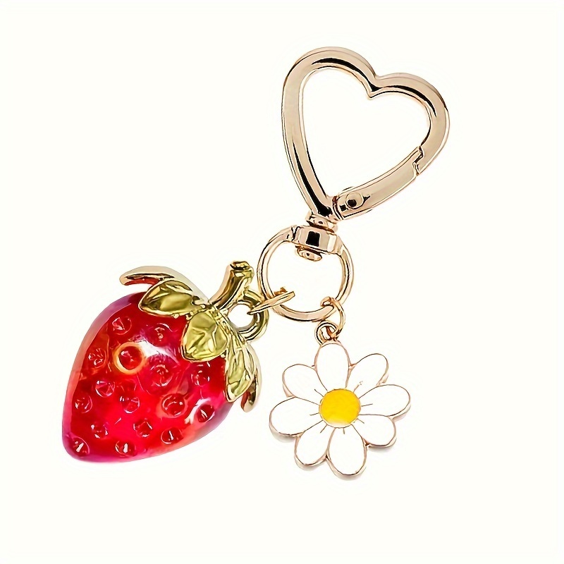 

Gorgeous Red Strawberry And Flower Heart Keychain - Perfect For Her! - Alloy Material - Suitable For Saint Patrick's Day - Lobster Clasp - Decorative And Functional - Great Gift For Her