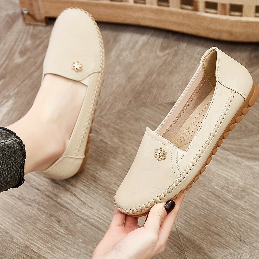 women s solid color flat loafers casual slip soft sole shoes details 1