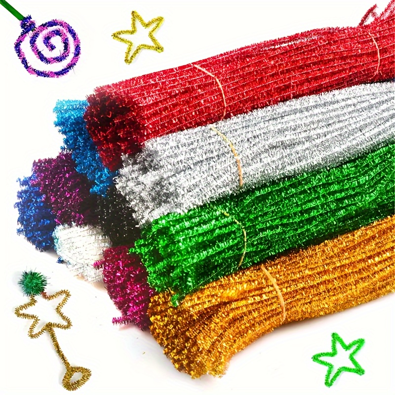 8//96pcs Inch Christmas Glitter Tinsel Stems Pipe Cleaners Plush Metallic Wire Stems Wired Sticks Christmas Sticks Craft Supplies