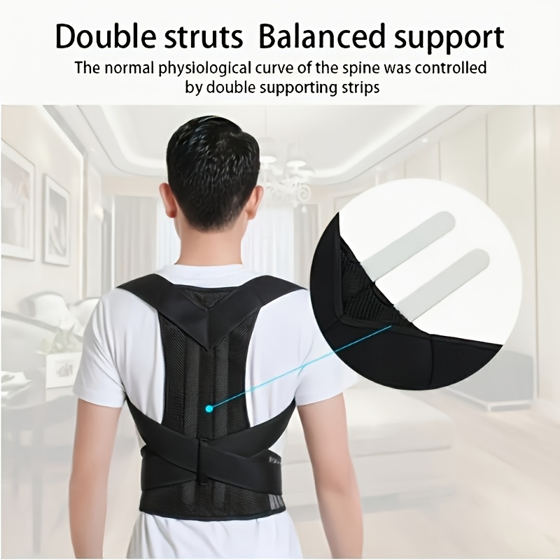 1 pieza, corrector de postura ergonómico negro para adultos, cinturón de soporte invisible con correas de hombro ajustables y soporte lumbar, diseño cómodo y transpirable, adecuado para uso diario.