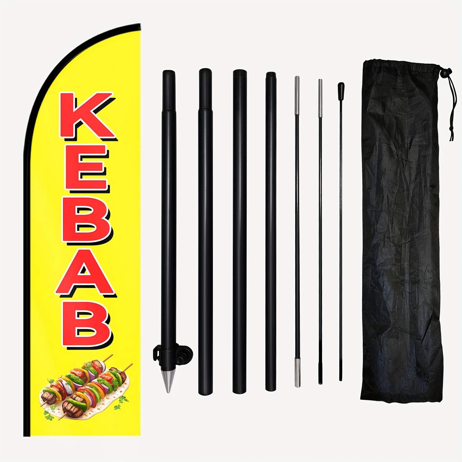 TEMU 1pc Drapeau à Plumes Kebab avec Kit Mât, Bannière BBQ, Drapeau Extérieur Shawarma, Enseigne Publicitaire Food, Bannière à Plumes pour Restaurant