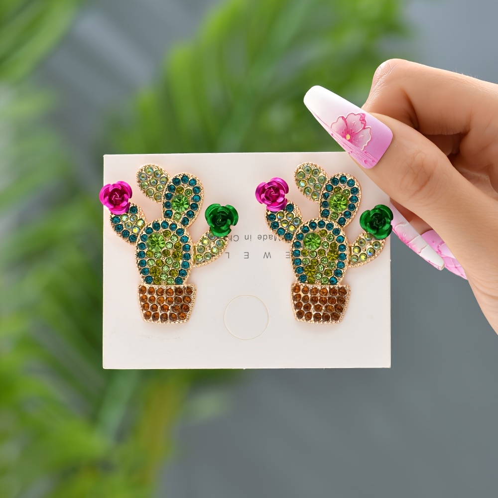 Pendientes de tachuelas de cactus realistas para mujer - Joyería de cactus bonitos para uso diario y fiestas, pendientes de planta en maceta (sin recubrimiento), regalo para todo el año para cumpleaños y eventos especiales
