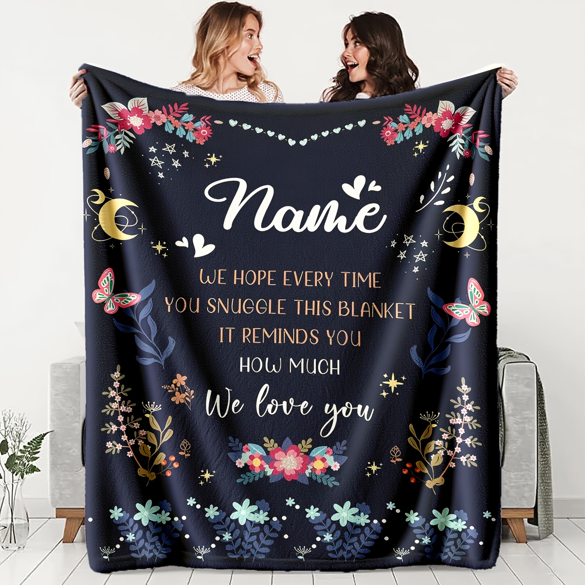 TEMU Blanket: Cozy Atmosphere, Personalized Text Customization - Soft And Warm Flannel For - The Perfect Christmas Gift For , Christmas Decoration