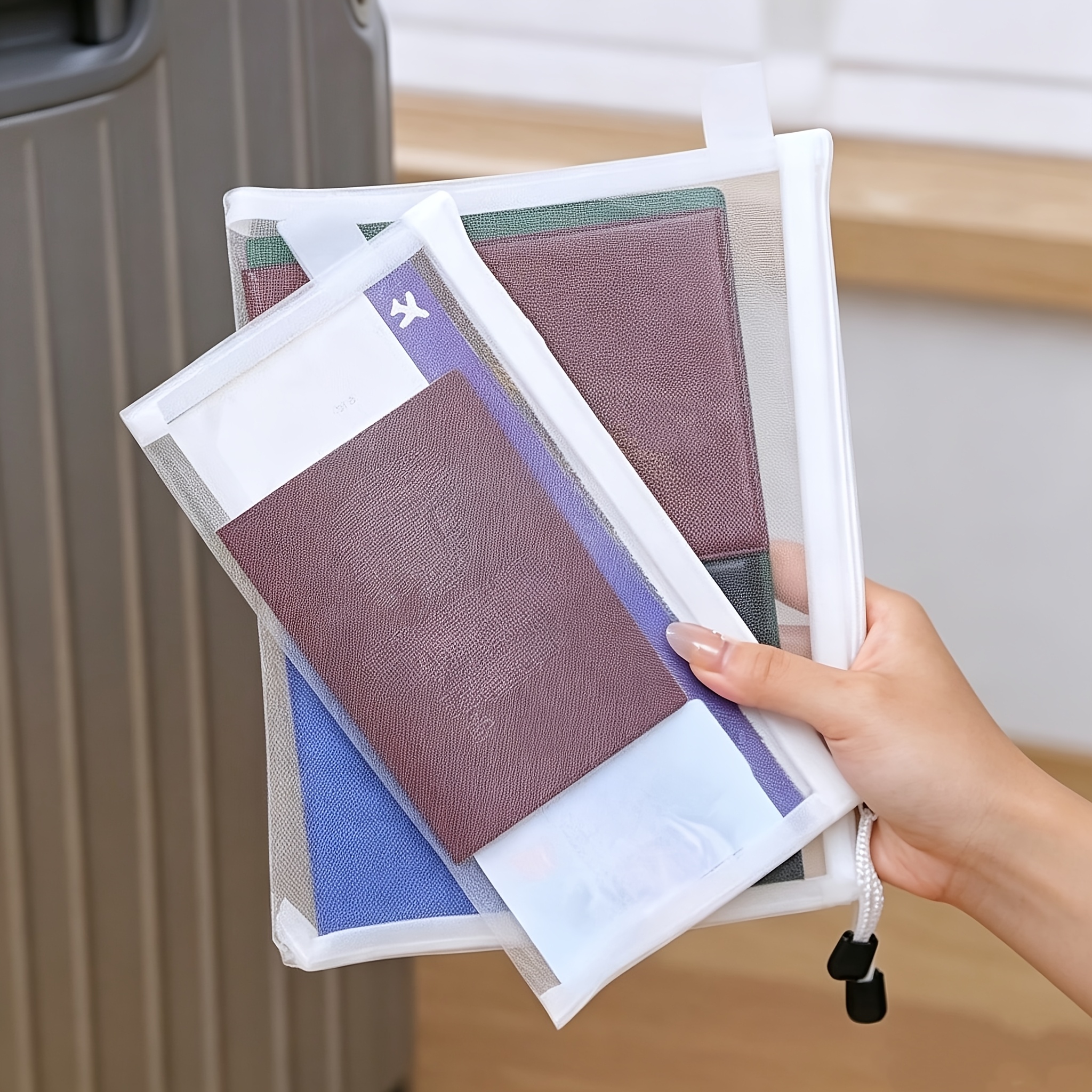 TEMU Lot de 2 pochettes organisatrices pour passeport et documents, porte-cartes d'identité de voyage portable, pochette de rangement pour passeport
