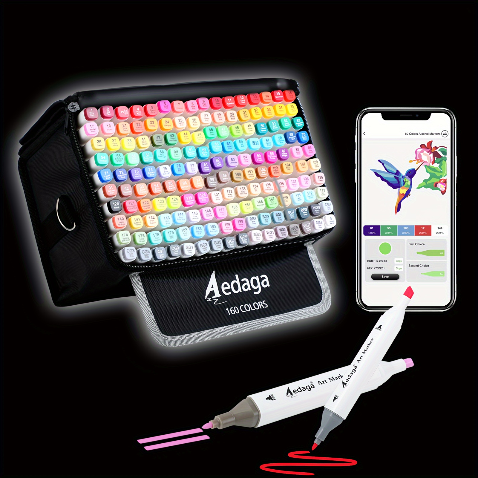 

160 Colors Markers With Free App, Dual Tip Art Markers With Kickstand Case For Artists Adults. Based Markers For Coloring Painting Sketching And Drawing, Great Gift.