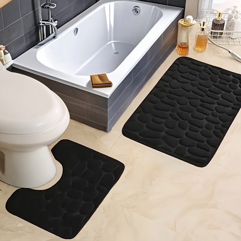2pcs Memory Foam Non-Slip Bath Mat Set, Geometric Pattern