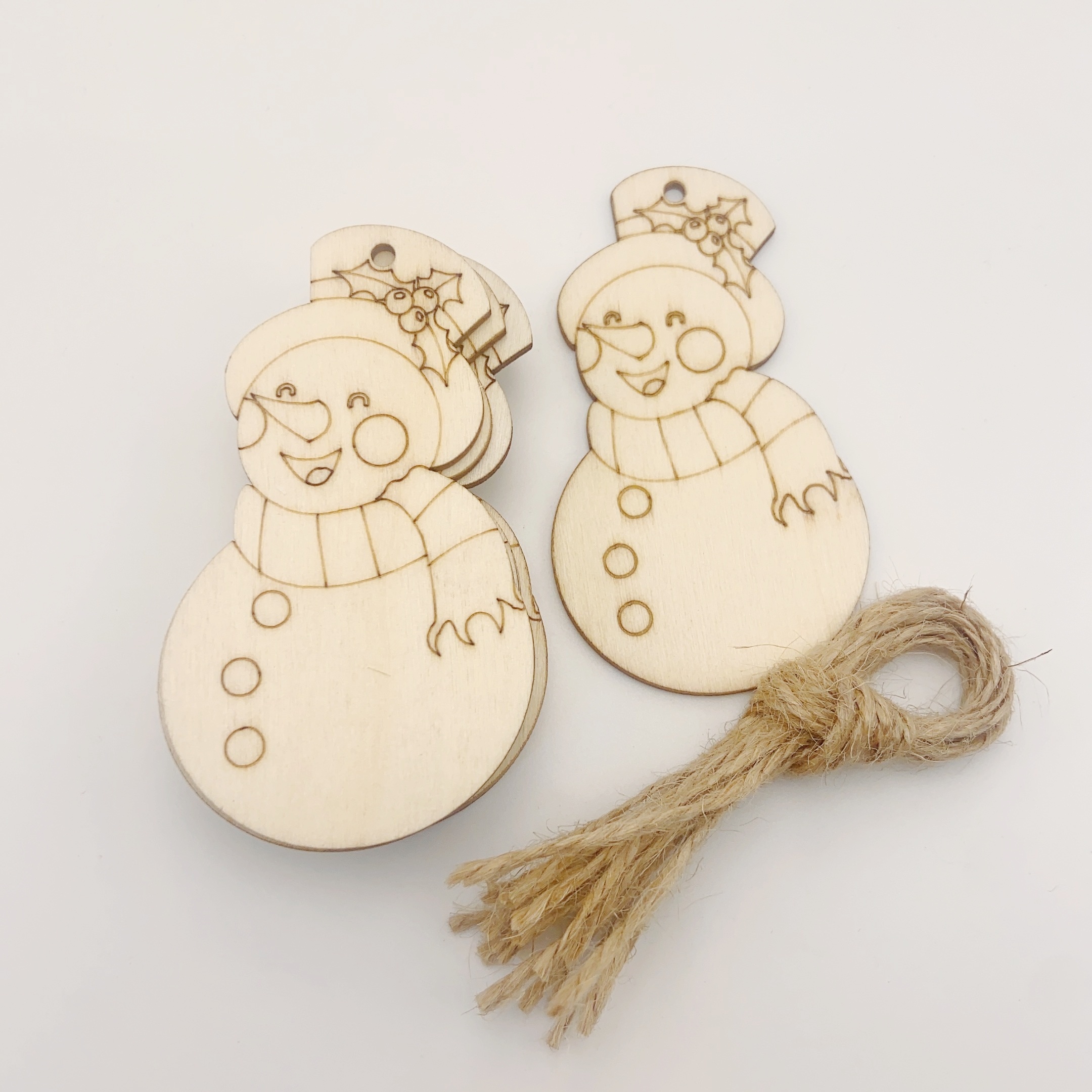 

10pcs Wooden Snowman - Unfinished Plywood Ornaments For Diy , Christmas Tree Hanging Decorations, Wood Painting Slices