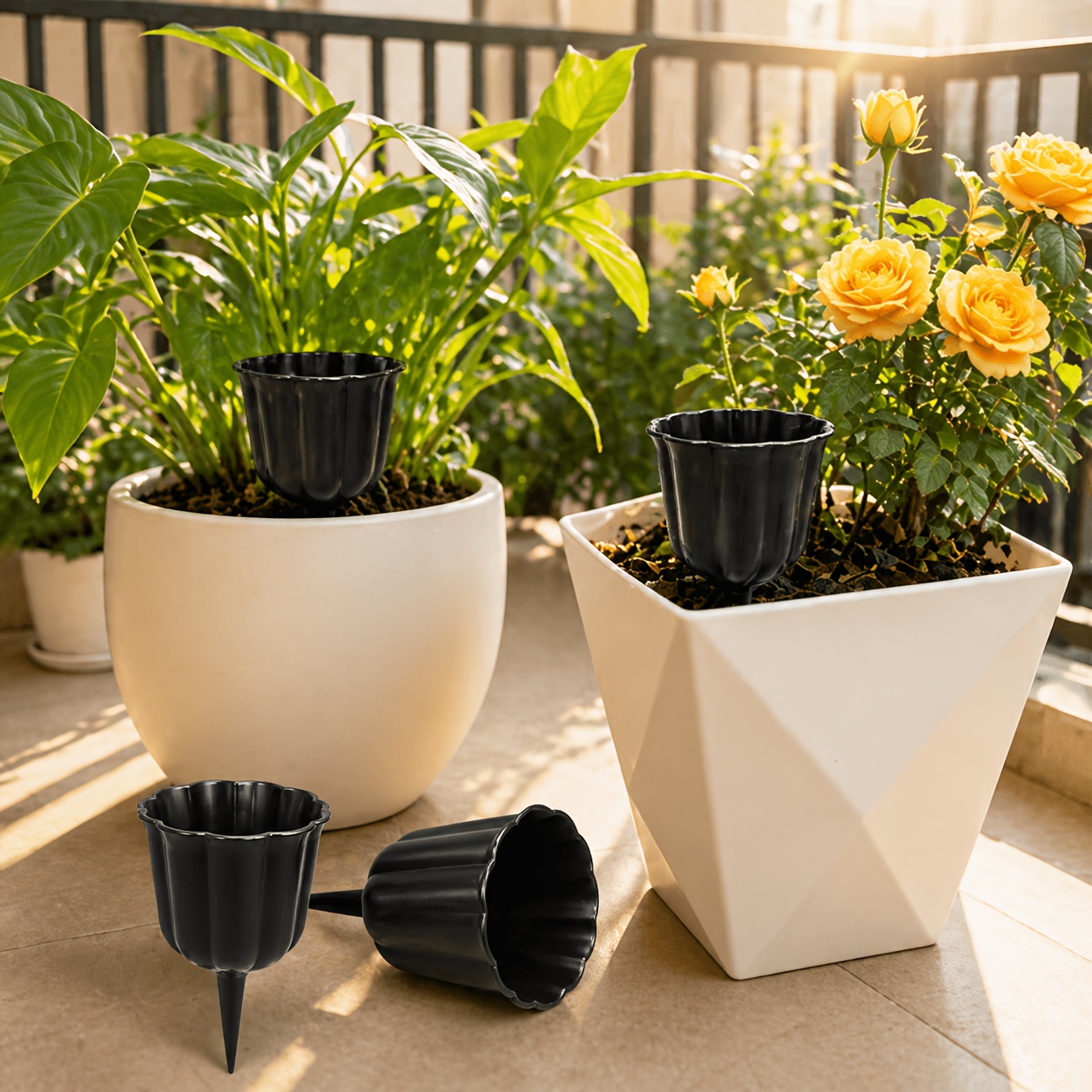 Image of 4pcs Self-watering Spikes For Plants - Waterer For Indoor Outdoor Potted Plants, Wide Mouth - Home Garden Plant Care - 4 Black