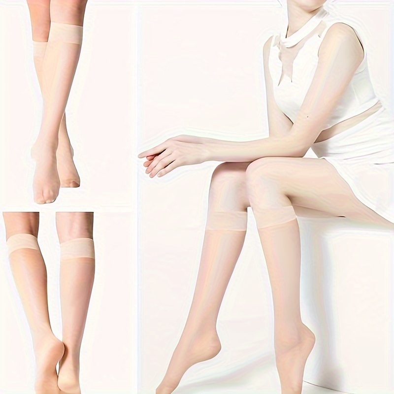 

12 Pairs Women's Sheer Calf Knee-highs, Lightweight Breathable Stockings, Solid Color, Versatile Fashion Accessory