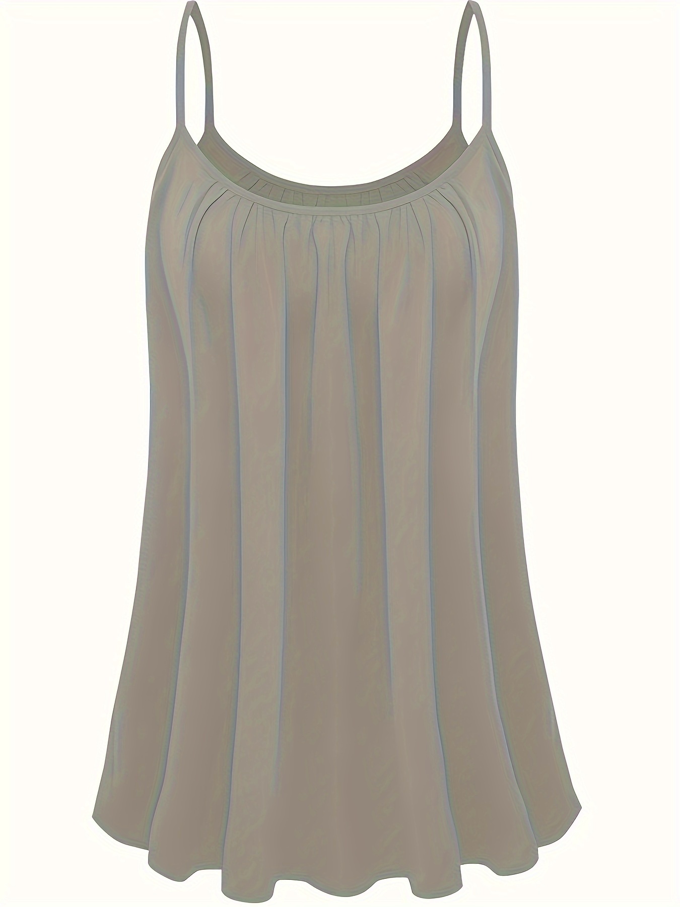 Plus Size Solid Ruched Cami Top, Casual Crew Neck Sleeveless Top For Summer, Women's Plus Size Clothing