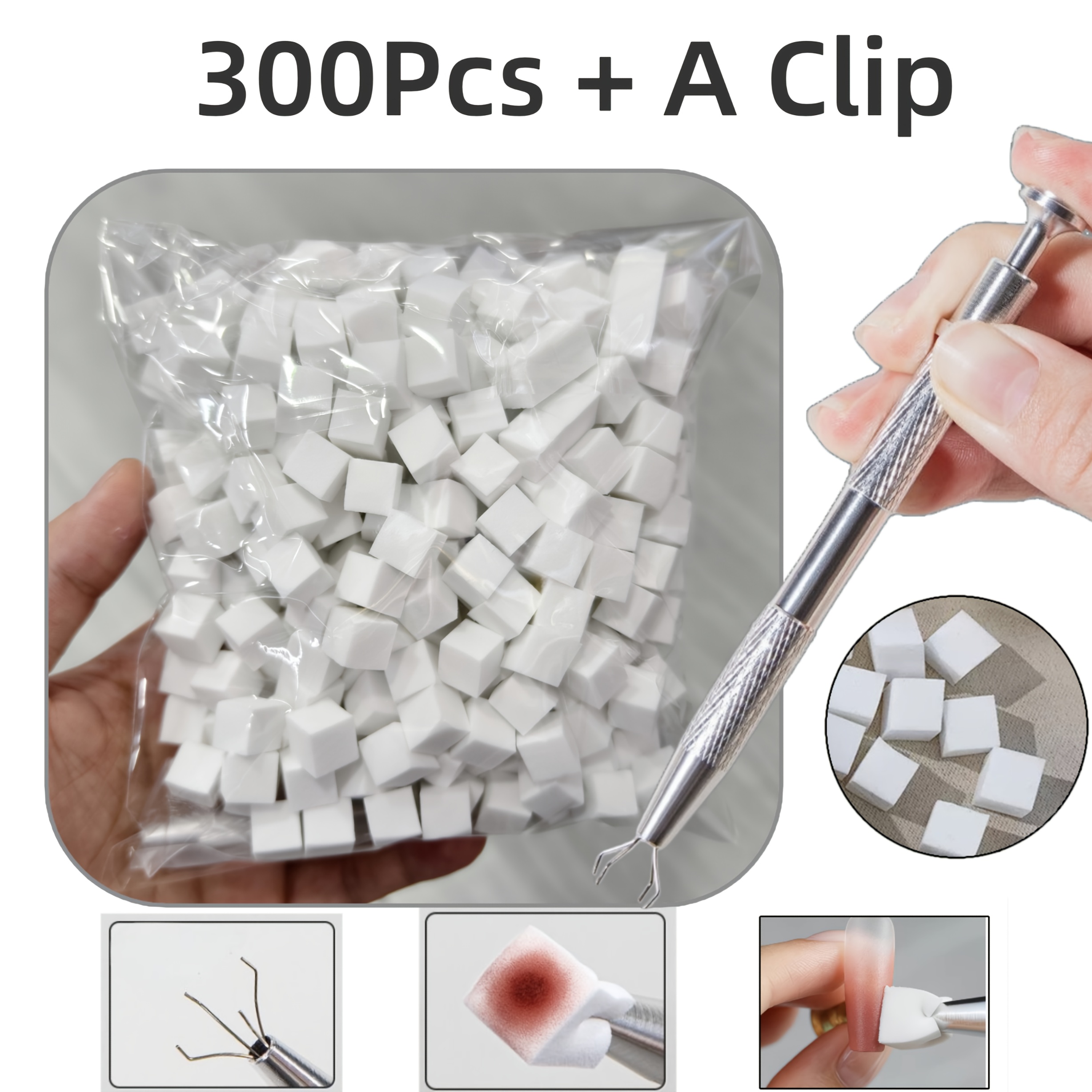 Image of 300pcs Small Sponges And Clips And Gradient 300pcs Set Used For A Long Time Nail Tools Nail Salon Tools